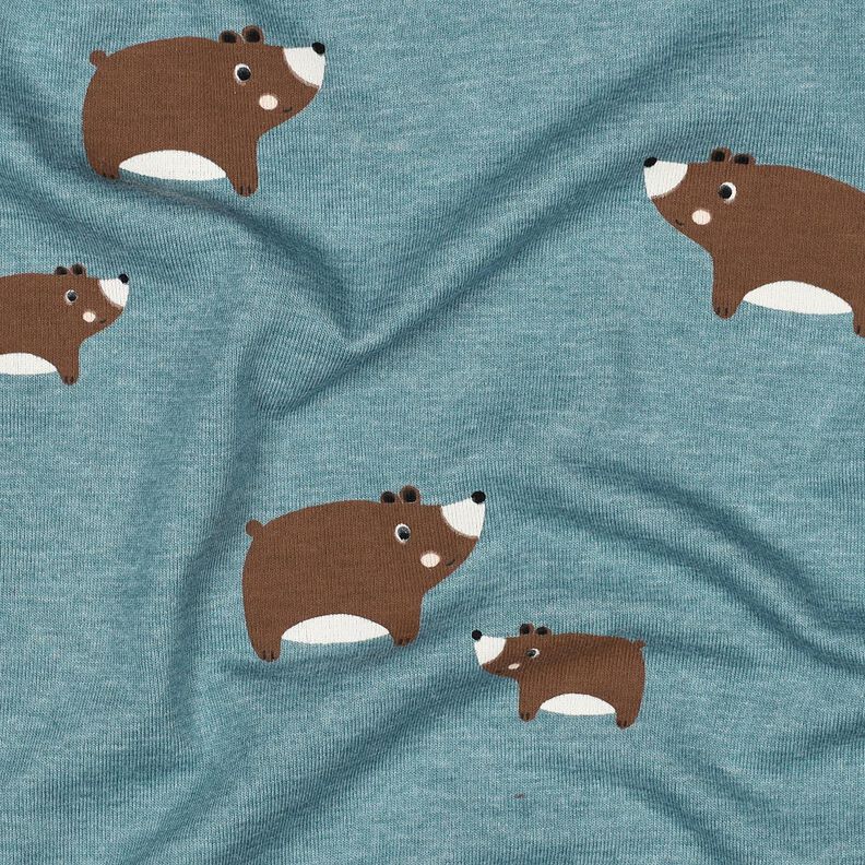 Bomullsjersey björnar | Poppy Fabrics – blågrå/brun,  image number 2