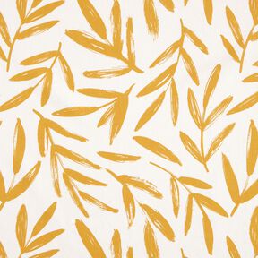 Dekorationstyg Halvpanama minimalistiska blad – senap/natur, 