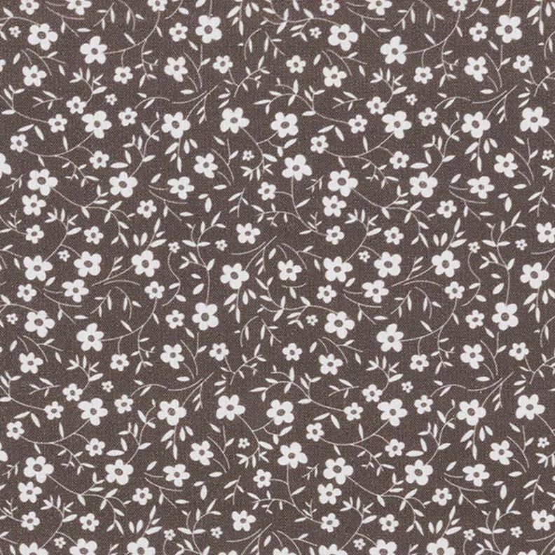 Millefleur-mönster i bomullspoplin – mörk gråbrun,  image number 1
