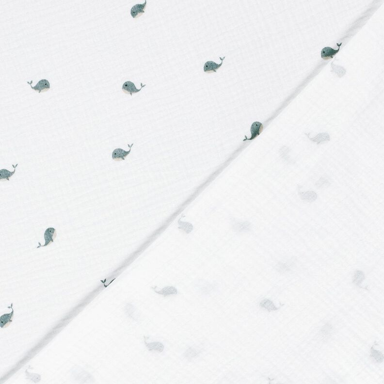 Muslin/Dubbel-krinkelväv Små valar – elfenbensvit/blågrått,  image number 4