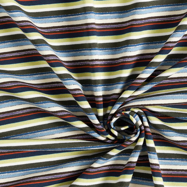 Viskosjersey Färgglada ränder med glitter – marinblått/mildgrönt, image number 3