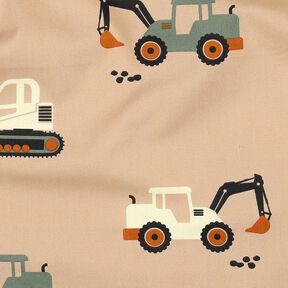 Bomullspoplin grävmaskiner och traktorer | Poppy Fabrics – beige, 
