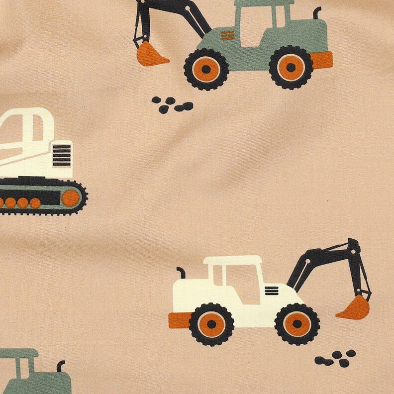 Bomullspoplin grävmaskiner och traktorer | Poppy Fabrics – beige, image number 2