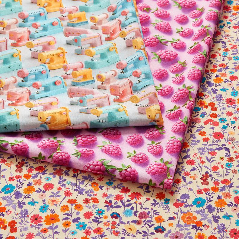 Bomullstyg Poplin ljusa hallon – pastellviolett/äppelgrönt, image number 5