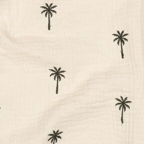 Muslin/Dubbel-krinkelväv Broderade palmer  | Poppy Fabrics – yllevit/mörk-oliv, 