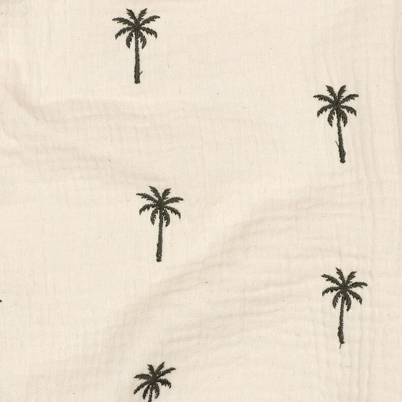 Muslin/Dubbel-krinkelväv Broderade palmer  | Poppy Fabrics – yllevit/mörk-oliv,  image number 2