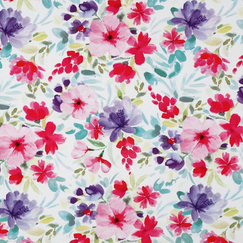 Bomullsjersey Sommarblommor digitaltryck – vit/intensiv rosa,  image number 1