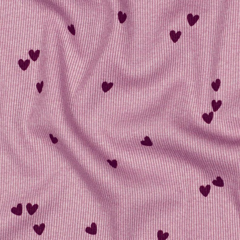 Ribbad jersey spridda hjärtan | Poppy Fabrics – pastellviolett/merlot,  image number 2