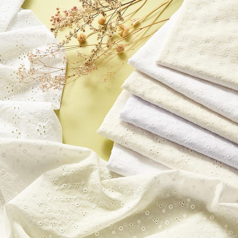 Bomullsbatist Engelskt broderi Småblommor – vit,  image number 6