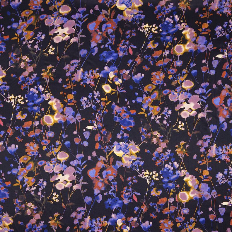 Viskostyg Cupro akvarellblommor – svart/blålila, image number 1