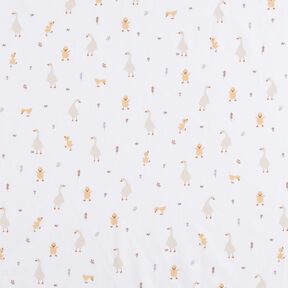 GOTS Bomullspoplin Söta gäss och kycklingar | Poppy Fabrics – vit, 