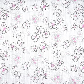 Crinkle-voile blommor och leopardmönster – vit/svart, 