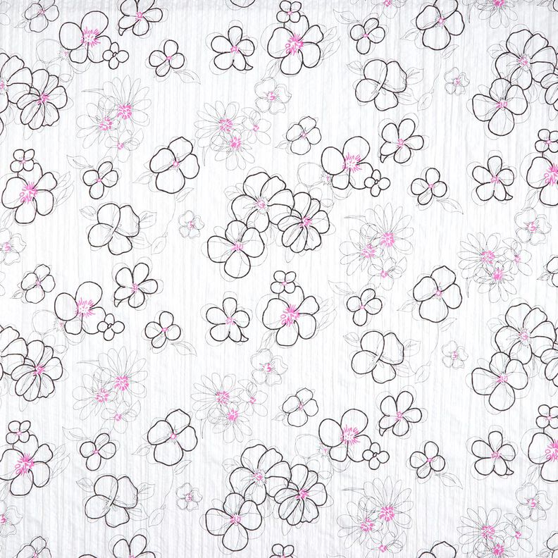 Crinkle-voile blommor och leopardmönster – vit/svart, image number 1
