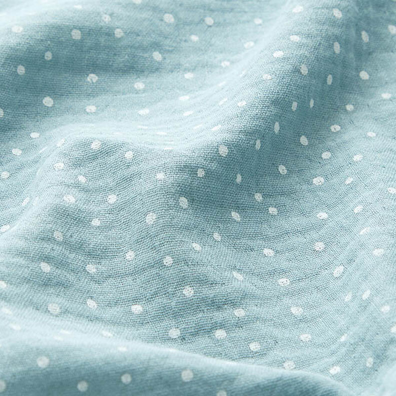Muslin/Dubbel-krinkelväv prickar – duvblå,  image number 2