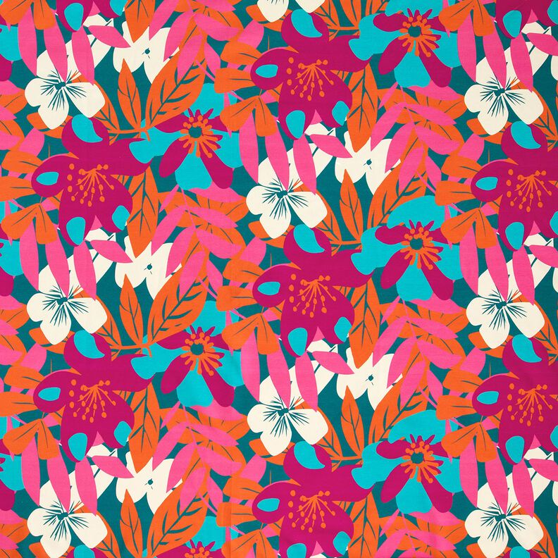 French Terry Sommarsweat stora blommor – petrol,  image number 1