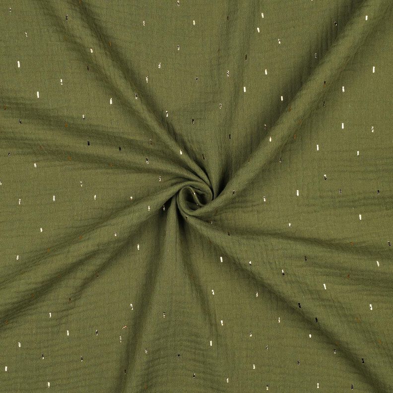 Muslin/Dubbel-krinkelväv Rektangel Folietryck | Poppy Fabrics – pinjegrön/guldmetallic,  image number 3