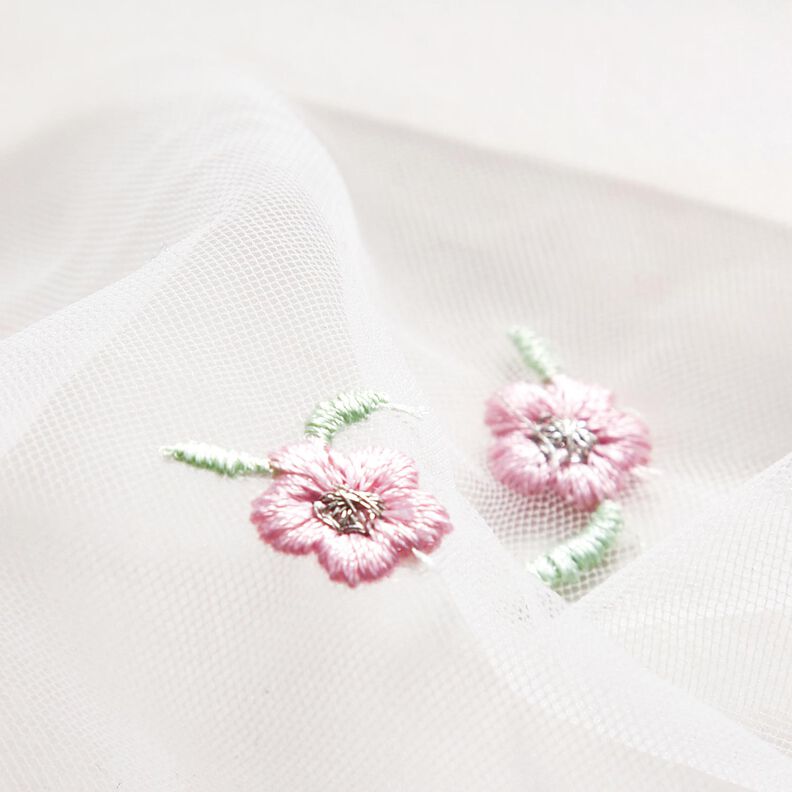 Softmesh broderade blommor – vit/rose, image number 6