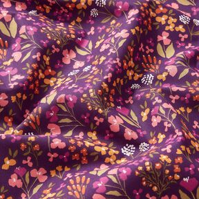 Bomullstyg Kretong Ängsblommor – aubergine/rosa, 