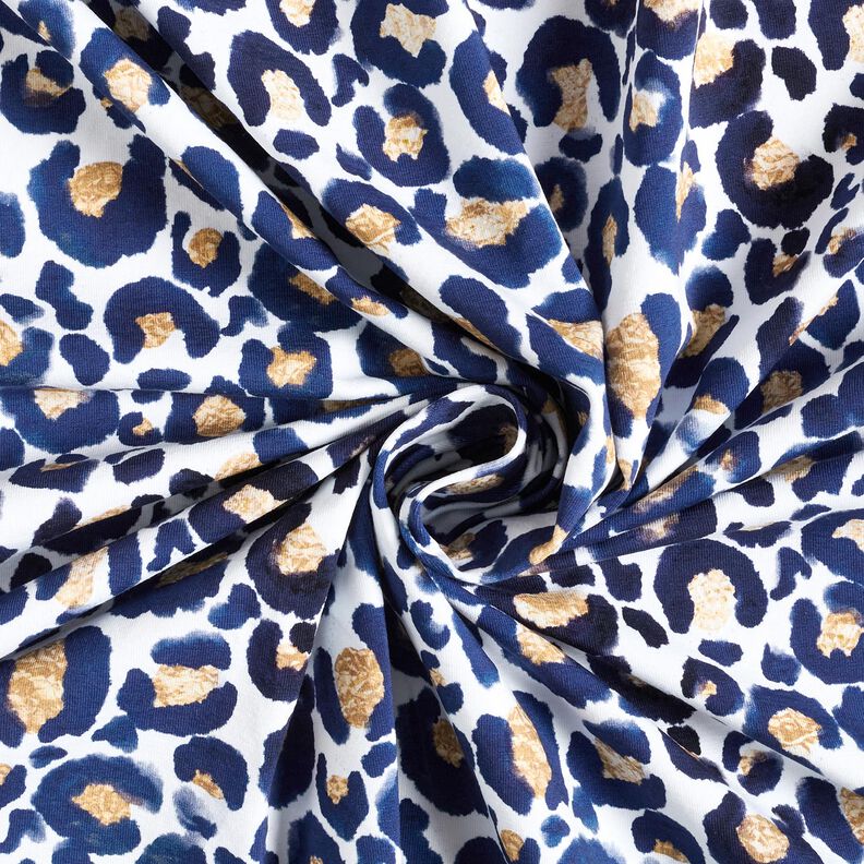 Bomullsjersey Leopard med guldfläckar | Glitzerpüppi – vit/indigo,  image number 3