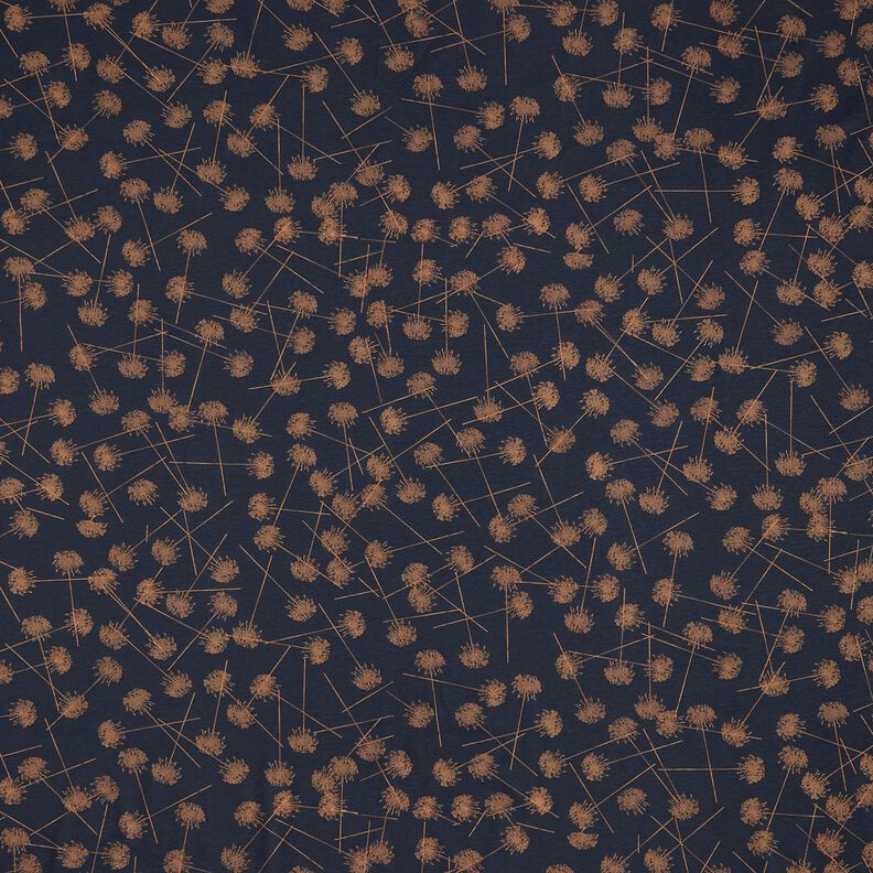 Bomullsjersey abstrakta växter – svartblå/ljusbrun,  image number 1