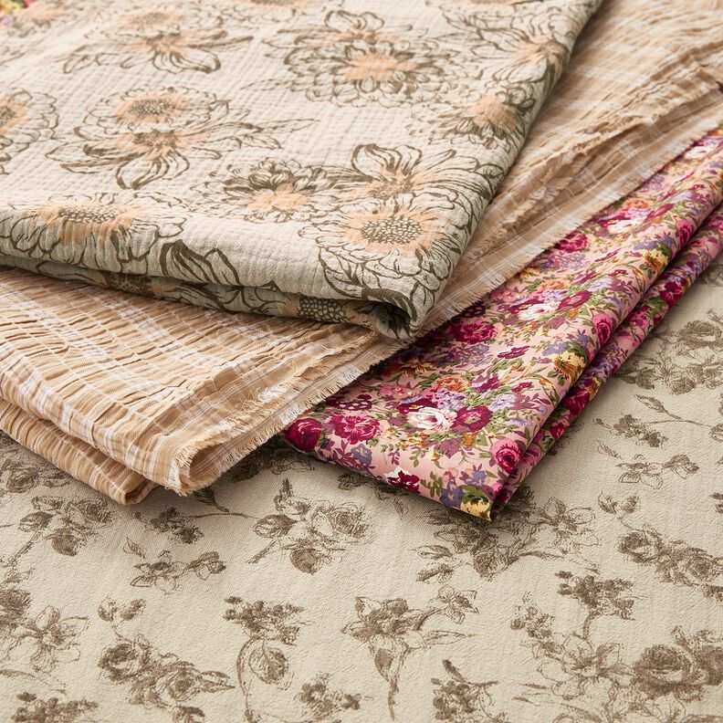 Muslin/Dubbel-krinkelväv sommarblommor – ljus gråbrun/mellanbrunt,  image number 5