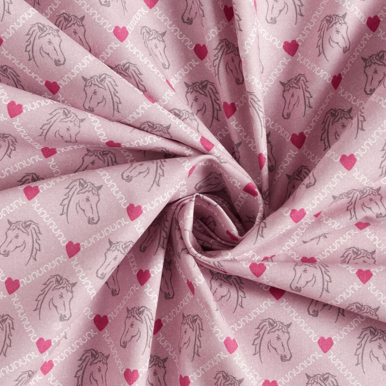 Bomullstyg Kretong hästar och hjärtan rosa – rosa,  image number 3