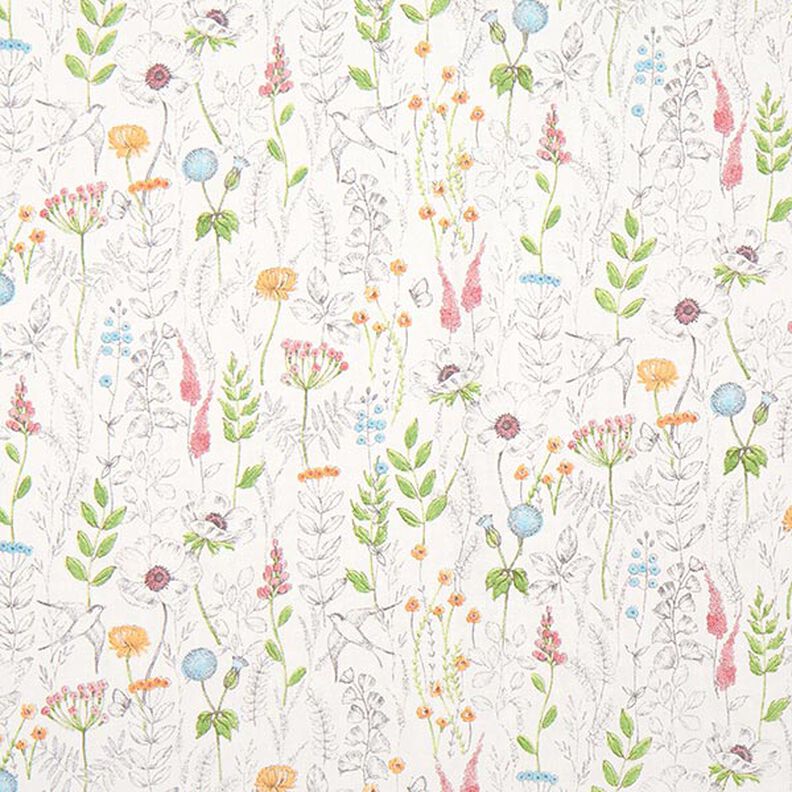 Dekorationstyg Halvpanama tecknade vilda blommor – vit/rosa,  image number 1