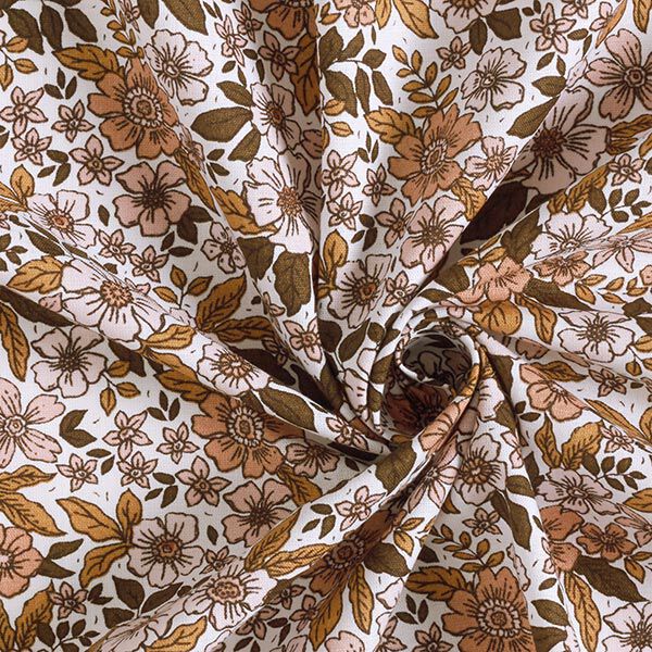 Bomullspoplin blomsterhav – vit/ljusbrun,  image number 3