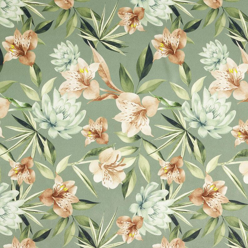 Crepesatin magnolior med palmblad – vass/beige,  image number 1