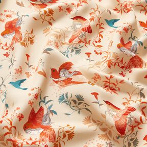 LENZING™ ECOVERO™ viskostyg Fåglar och älvor | Katia Fabrics – kräm/eldröd, 