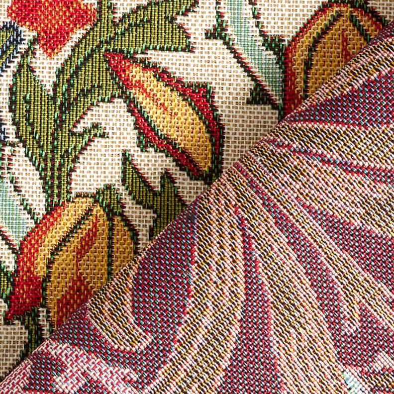 Dekorationstyg Gobeläng blommigt motiv i jugendstil – kräm/ljusgrön,  image number 4