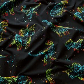 Bomullsjersey Dinosaurie konturer | Glitzerpüppi – svart/färgmix, 