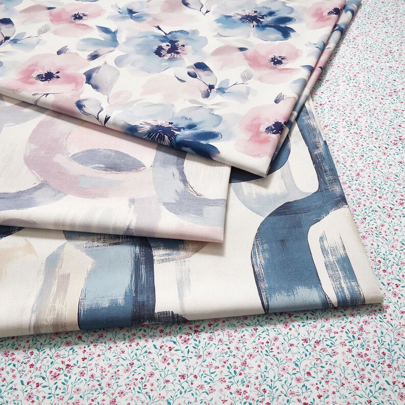 Dekorationstyg Halvpanama abstrakta ringar &ndash; pastellfl&auml;der/bl&aring;,  image number 5