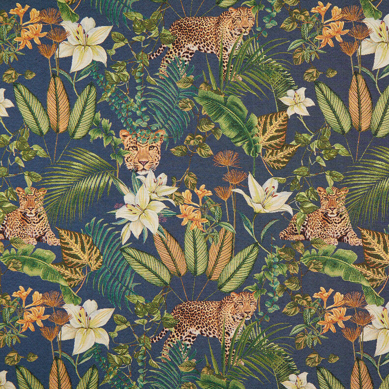 Dekorationstyg Gobeläng Leoparder i djungeln – blå/grön,  image number 1