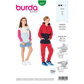 Sweatshirt/Huv-t-shirt, Burda 9301 | 122 - 164, 