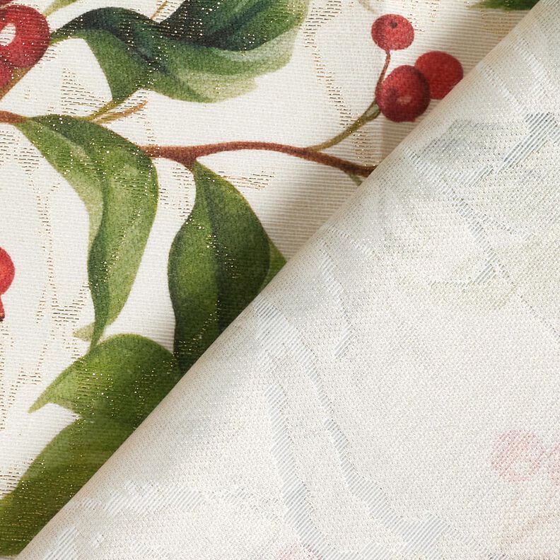 Dekorationstyg Jacquard Lurex vinterbär – natur/guld,  image number 4