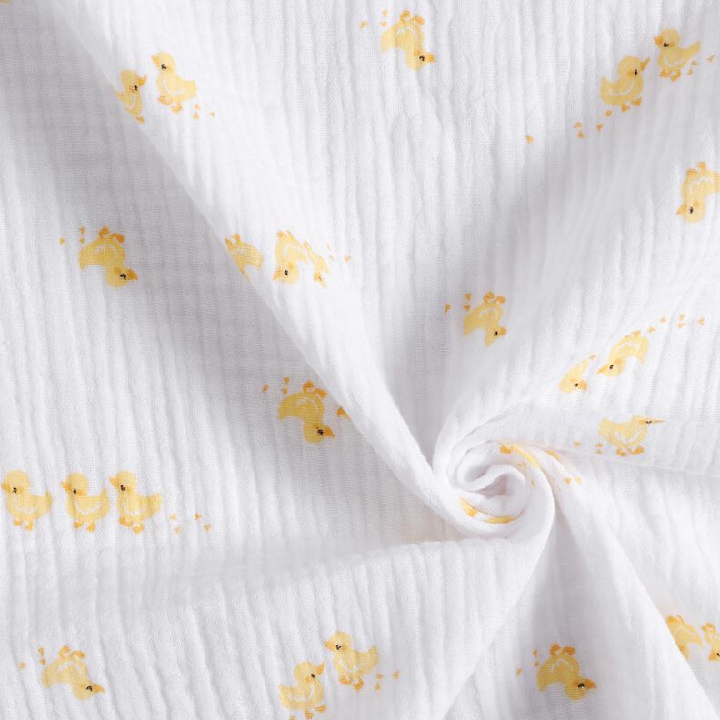 Muslin/Dubbel-krinkelväv Söta ankungar – vit/guld,  image number 3