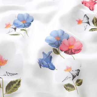Siden-viskos-satin Blommor och blad – vit, 