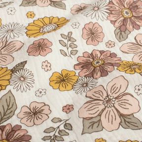 Muslin/Dubbel-krinkelväv retro-blommor – vit, 