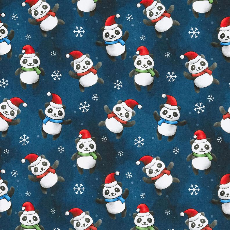 Bomullsjersey panda i julstämning | Glitzerpüppi – nattblå/chiliröd,  image number 1
