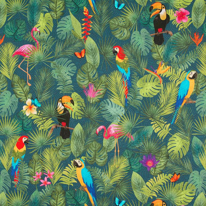 Dekorationstyg Halvpanama Tropiska fåglar – mörkgrön/röd,  image number 1