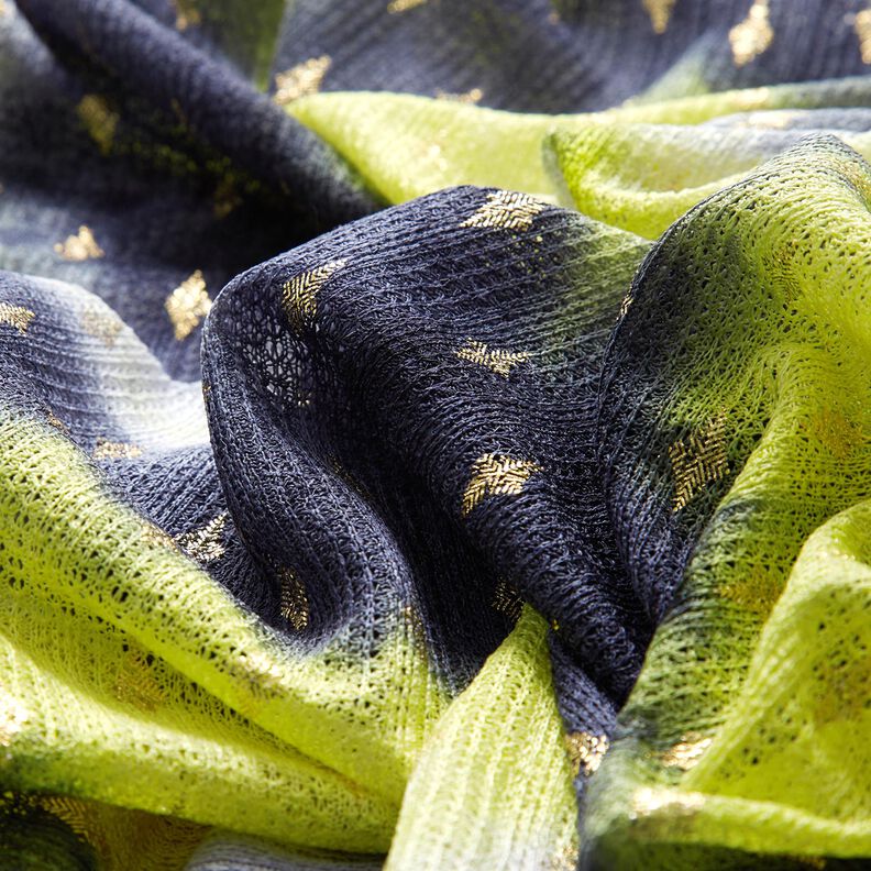 Stickad spets batik och guldrutor – marinblått/neongul,  image number 5