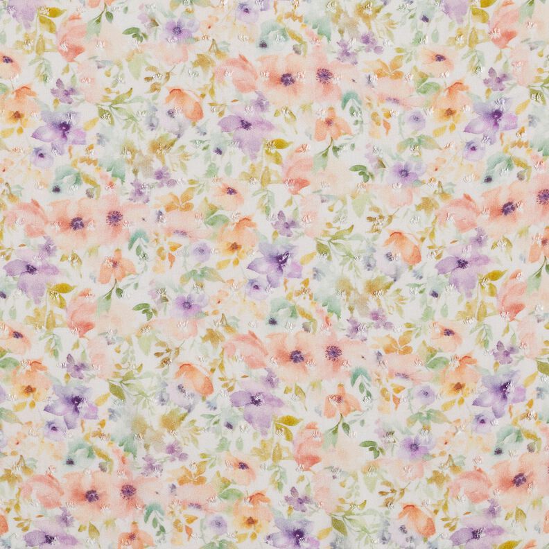 viskostyg Dobby hav av kronblad i akvarell digitaltryck – elfenbensvit/lavender,  image number 1