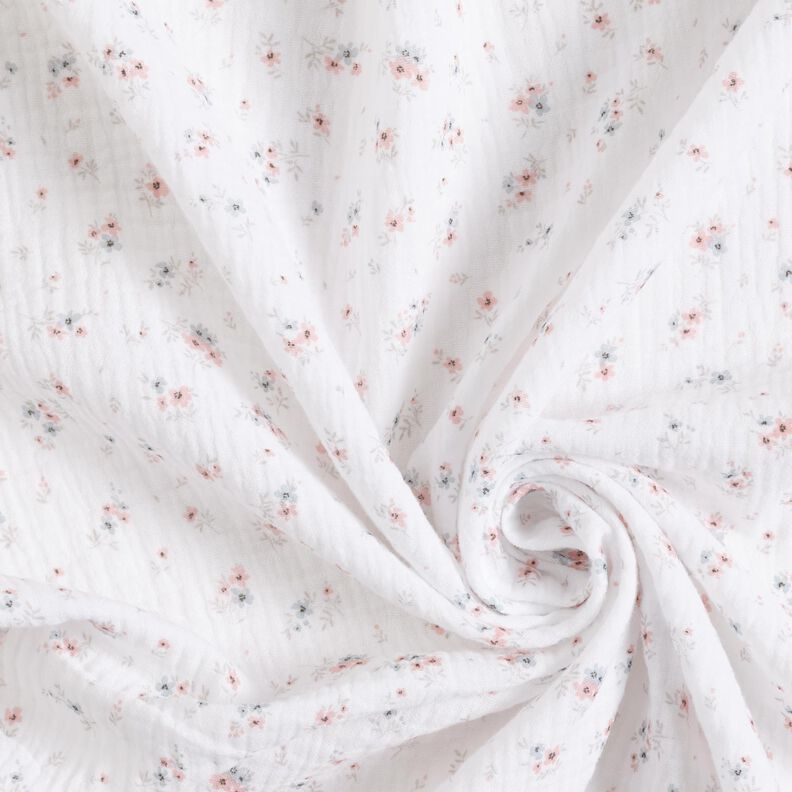 Muslin/Dubbel-krinkelväv romantiska blommor – vit,  image number 3