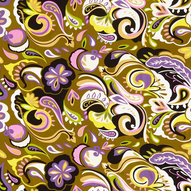 Viskostyg Retroblommor – oliv/lila, image number 1