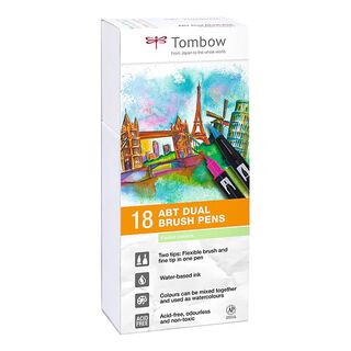 ABT Dual Brush Pen vattenfärg Pastellfärger Set [ 18 styck ] | Tombow, 