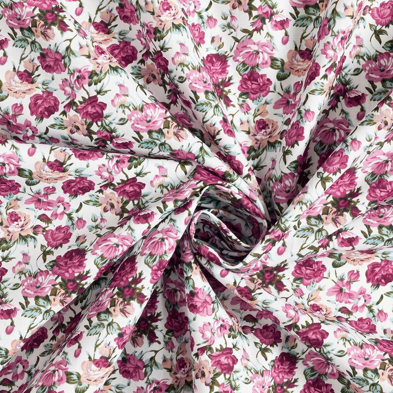 Bomullspoplin vilda rosor – vit/bleklila, image number 3