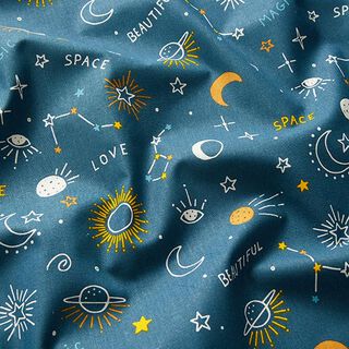 Bomullstyg Kretong stjärnkonstellationer – havsblå, 