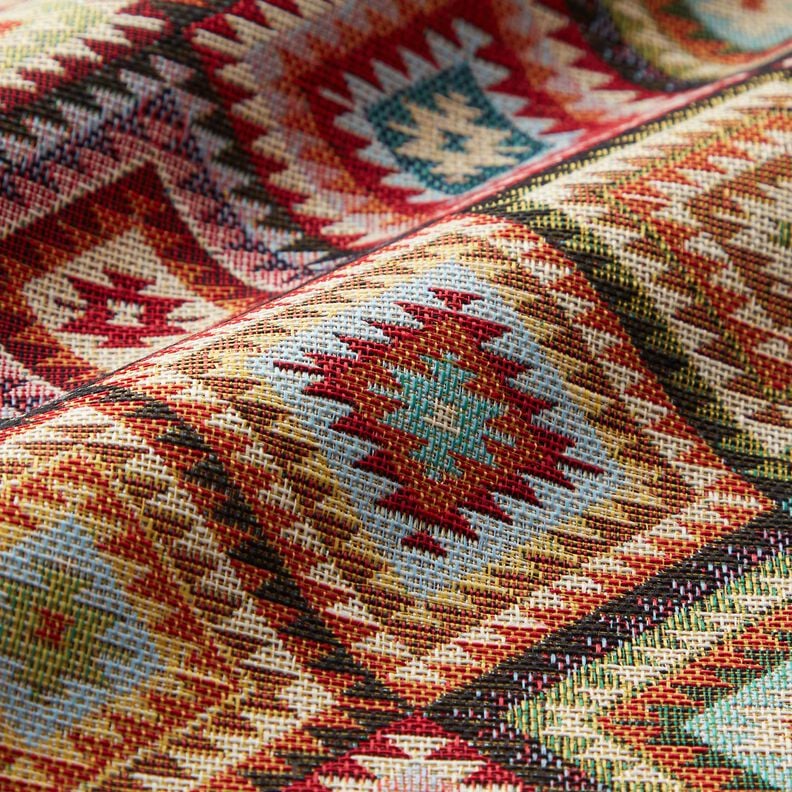 Dekorationstyg Gobeläng romber i sicksack – ljusbeige/kaminrött, image number 2