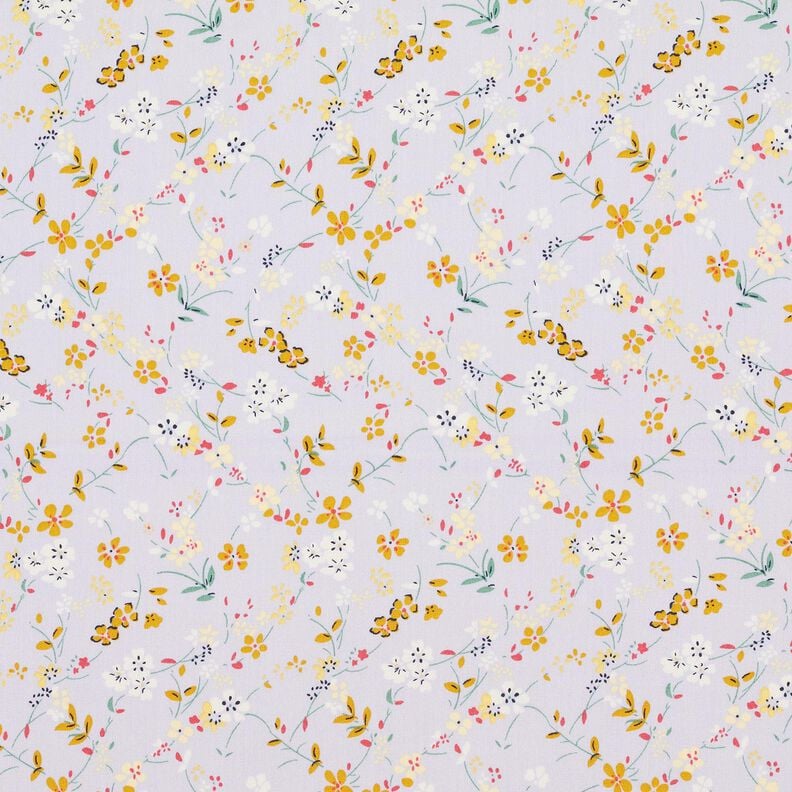 bomullspoplin fina blommor – pastellfläder/currygul,  image number 1